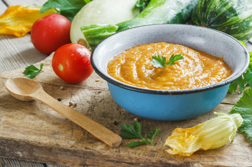 Squash caviar with tomato paste and garlic