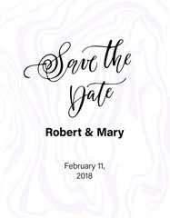 Modern calligraphy and pastel marbled background for Save the day card.