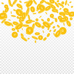 Russian ruble coins falling. Scattered disorderly RUB coins on transparent background. Posh top semicircle square vector illustration. Jackpot or success concept.