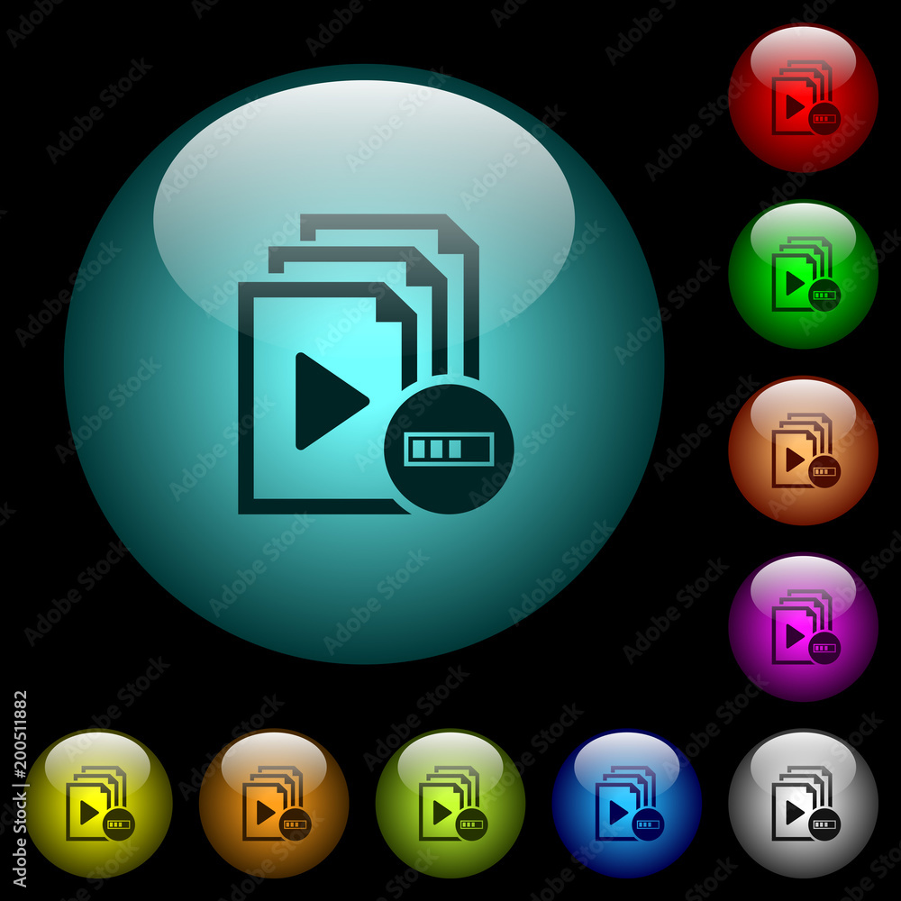 Poster Processing playlist icons in color illuminated glass buttons