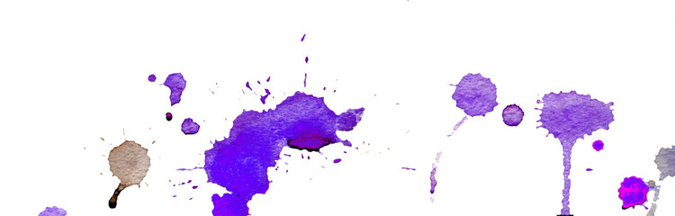 Blue watercolor splashes and blots on white background. Ink painting. Hand drawn illustration. Abstract watercolor artwork. 