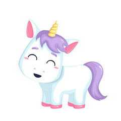 Cute cartoon  unicorn on white background. Vector isolated object. 