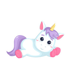 Cute cartoon  unicorn on white background. Vector isolated object. 