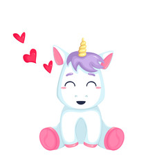 Cute cartoon  unicorn on white background. Vector isolated object. 