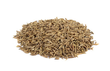Cumin seeds or caraway isolated on white background