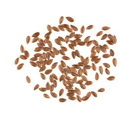 Linseed on a white background. Also known as Linseed, Flaxseed and Common Flax. Pile of grains, isolated white background.