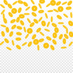 Chinese yuan coins falling. Scattered sparse CNY coins on transparent background. Fantastic top gradient square vector illustration. Jackpot or success concept.