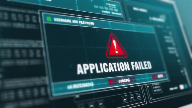 Application Failed Warning notification System Security Alert error message on Computer Screen Entering Login And Password .
