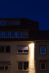 windows facades at blue hour