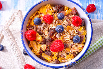 muesli breakfast menu with forest fruits
