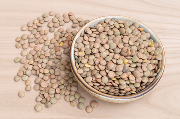 table full of lentils inside a bowl
