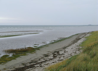 Laesoe / Denmark: Coastline at Vester Nyland in the southwest of the island on a grey and dreary day in October