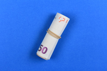 50 euro banknote on blue