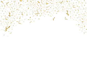 Golden confetti, isolated on cellular background. Festive vector illustration Tiny confetti with ribbon on white background. Festive event and party. Vector yellow.