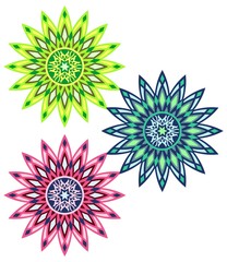 Multi-colored round geometric ornaments