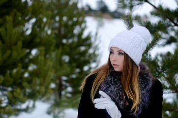 beautiful girl in winter nature