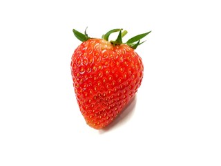 Closeup top view of fresh strawberry on white background.