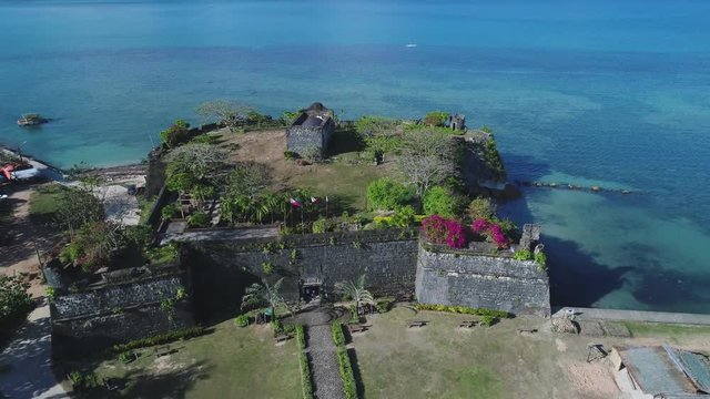 Pull back drone shot of  santa isabel fort in Puerto Princesa,  Philippines