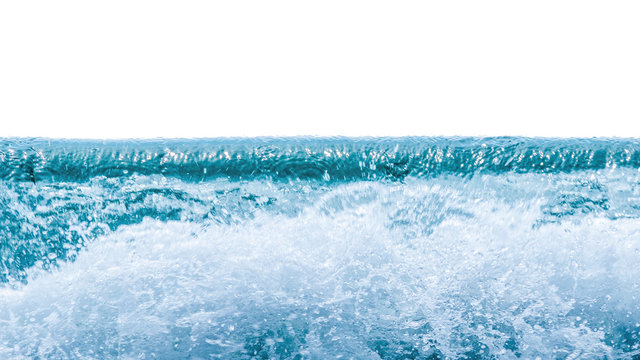Clear blue sea wave make splashing with white bubble on white background with clipping path © Mongkolchon