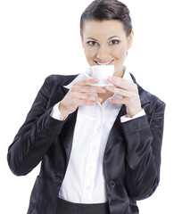 closeup. confident business woman with a Cup of coffee