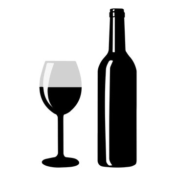 Wine bottle and glass silhouette - vector illustration.