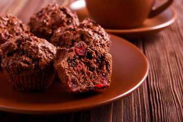 Chocolate, cherry and coconut muffins