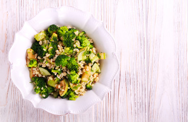 Broccoli, courgette, cucumber and bulgur salad