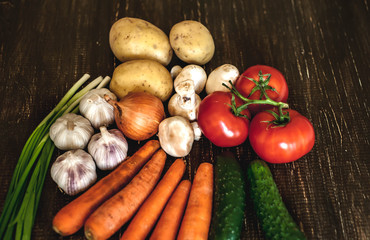 Vegetables on wood. Bio Healthy food,  Organic vegetables on wood
