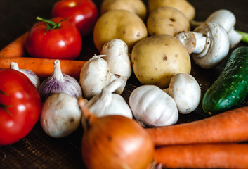 Vegetables on wood. Bio Healthy food,  Organic vegetables on wood