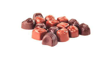 close up.set of chocolates isolated on white.photo with copy space