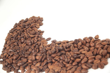 black coffee beans on white background.photo with copy space