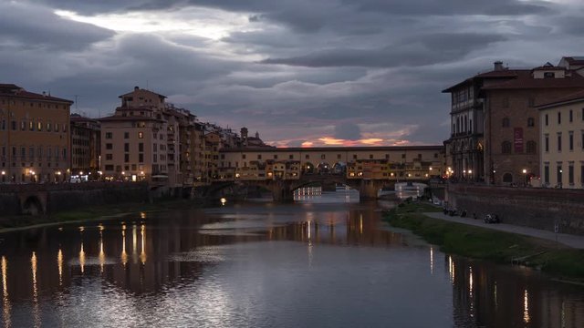 Timelapse of Arno River at dusk