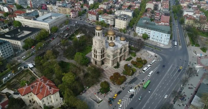 Varna Bulgaria, The Cathedral of the Assumption Aerial view. 4K. Drone