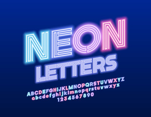 Vector Colorful Neon Letters. Light Set of Bright Alphabet Letters, Numbers and Symbols