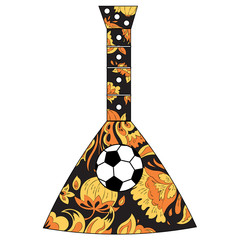 Russian folk musical instrument balalaika and soccer ball. Theme football in Russia.