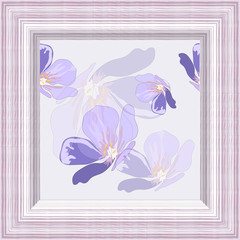 Vector design frame texture under eco veneer with picture seamless pattern blue flowers on a light background