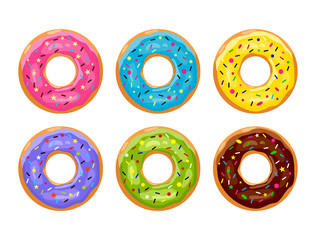 Donuts set isolated on white background in realistic style. Color glazed donuts. Vector illustration