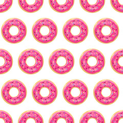 Donut seamless pattern. Pink glazed donuts. Vector illustration