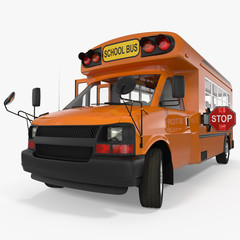 Small School bus isolated on white. 3D illustration