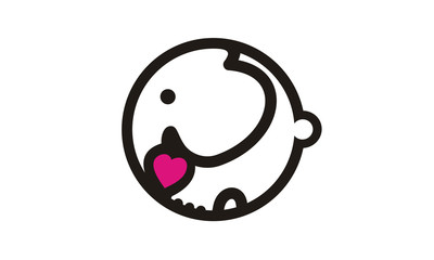 Cute Elephant Baby with Heart logo design inspiration