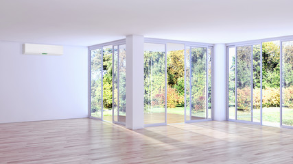 Modern bright interiors apartment 3D rendering illustration