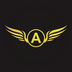 wing logo design with gold color