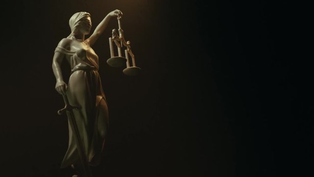 Lady Justice, Themis statue, version A. Golden lighting.