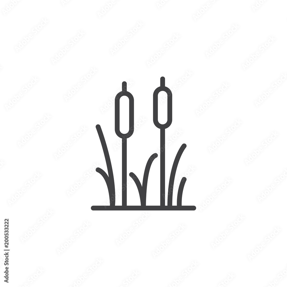 Poster reeds plant outline icon. linear style sign for mobile concept and web design. cattail simple line v