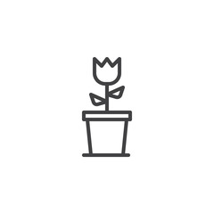 Tulip flower in a pot outline icon. linear style sign for mobile concept and web design. Houseplant simple line vector icon. Symbol, logo illustration. Pixel perfect vector graphics