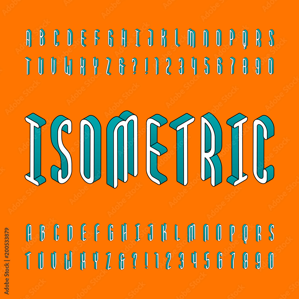 Fototapete isometric alphabet font. td effect outline letters and numbers. stock vector typography for your des