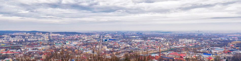 View of the city of Lviv from the High Castle Park at sunset