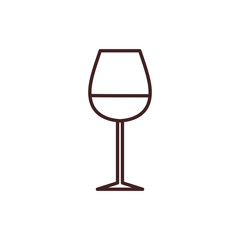 Wine tasting is a laconic emblem in a linear flat style. Glass of wine digital stamp.