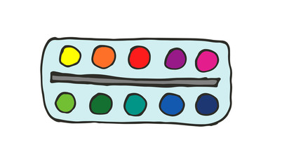 Watercolor palette. Hand-drawn doodle art supply icon. Vector illustration