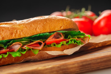 sandwich on a wooden table